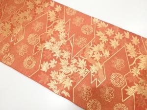 幾何学に楓・桐・菊模様織り出し　袋帯